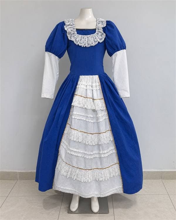 Dama antigua azul con delantal blanco o vestido de fiesta