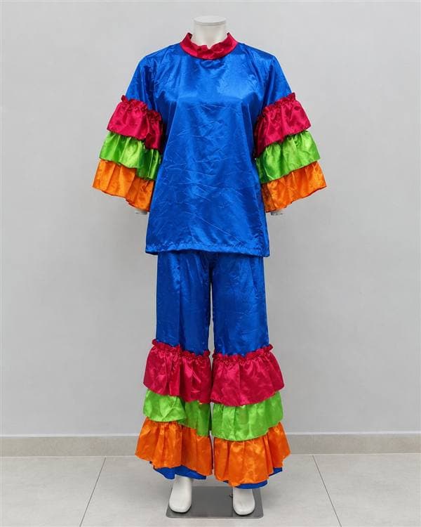Traje de carnaval azul con boleros de colores