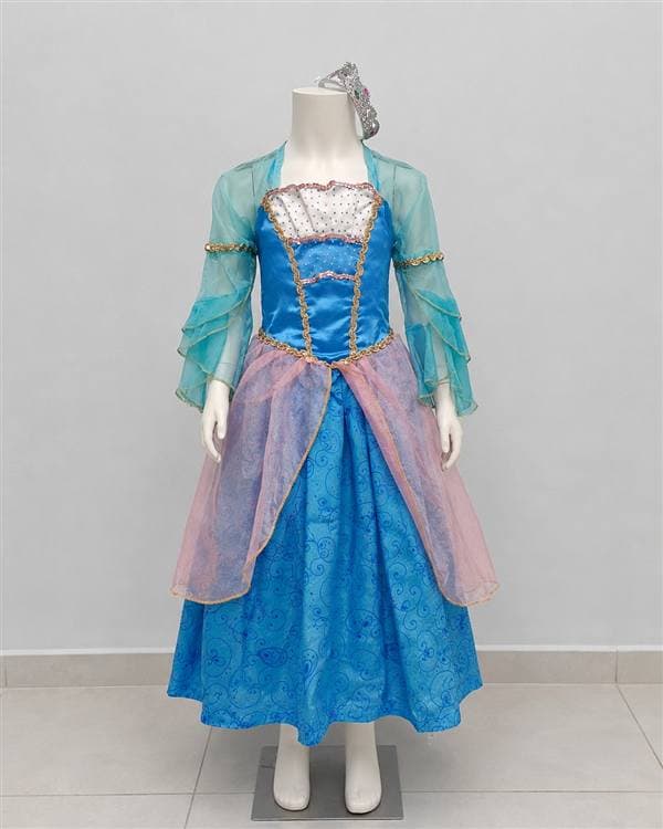 Cenicienta azul y rosada con corona y varita